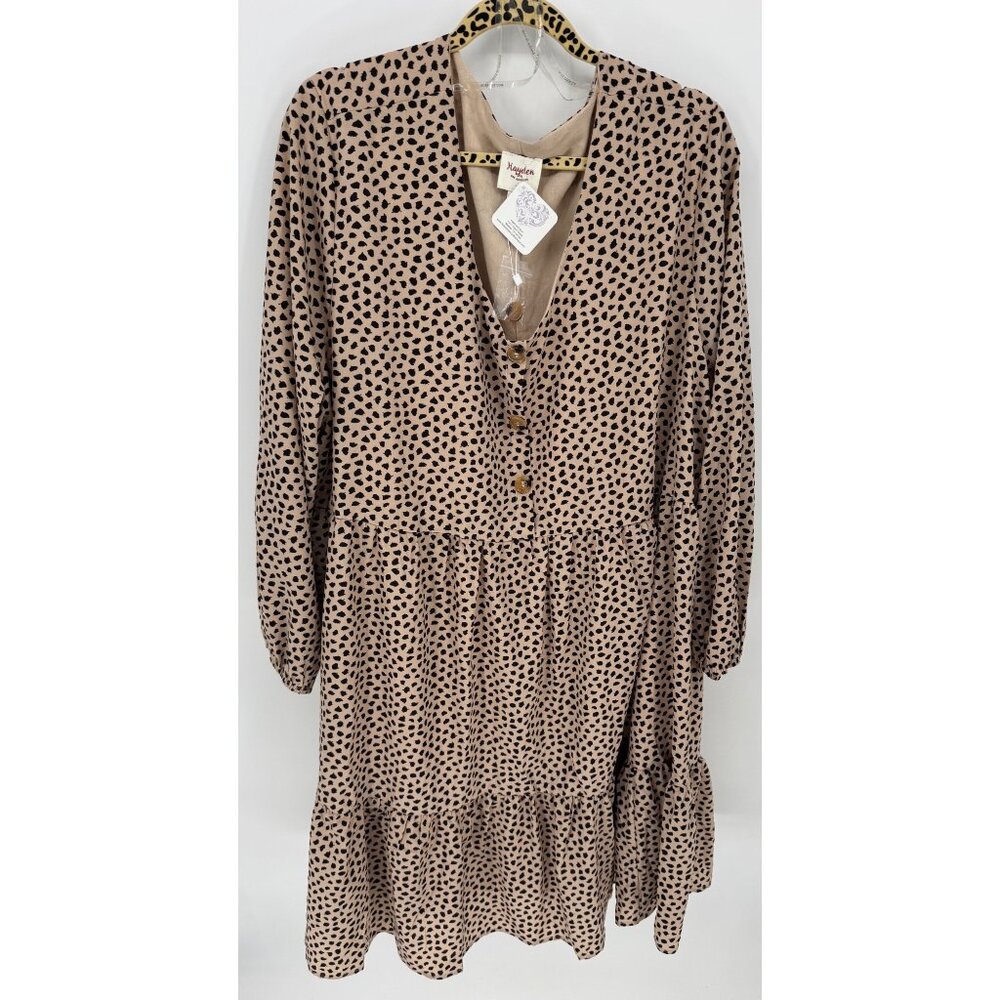 Hayden Los Angeles Leopard Print Tiered Long-Sleeve Midi Dress